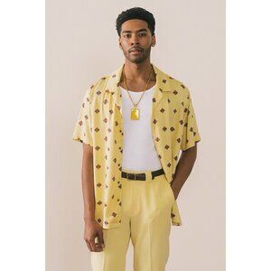 Bogey Boys Macklemore Mens Button Up Shirt Sz Medium Yellow Diamonds Retro Golf